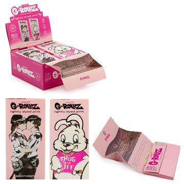 G-Rollz | Banksy's Graffiti KS Slim. Lightly Dyed Pink - 50 KS Slim Papers + Tips & Tray