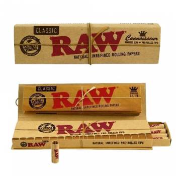 RAW CONNOISSEUR KING SIZE SLIM + PREROLLED TIPS 1X24